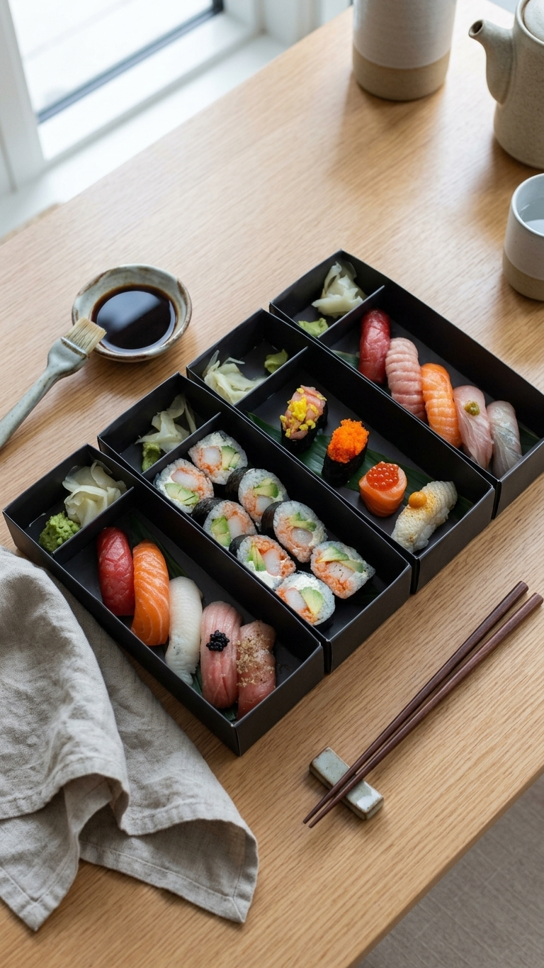 Black folding sushi boxes