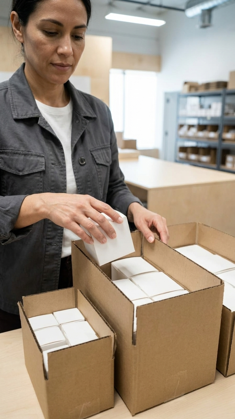 Corrugated cardboard packaging on an assembly line