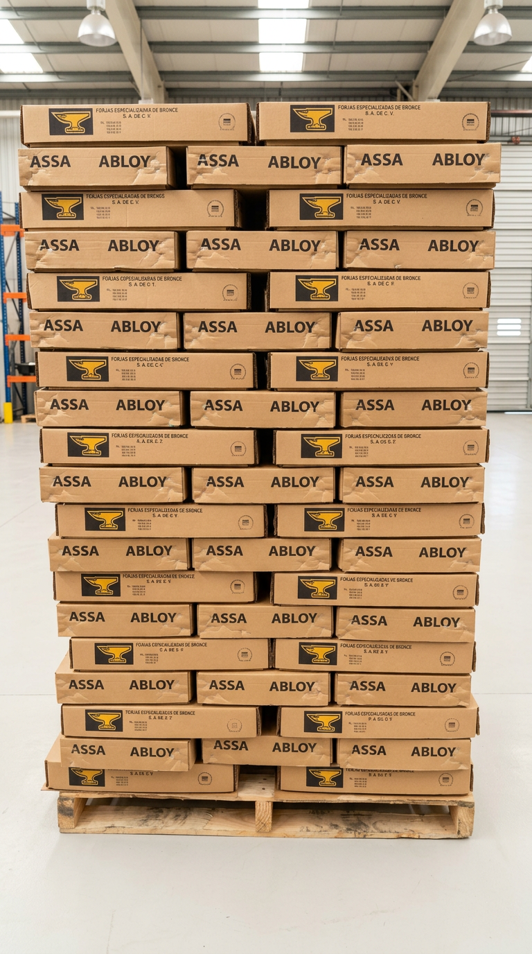 Tarima con cajas de cartón impresas para FEBSA / ASSA ABLOY