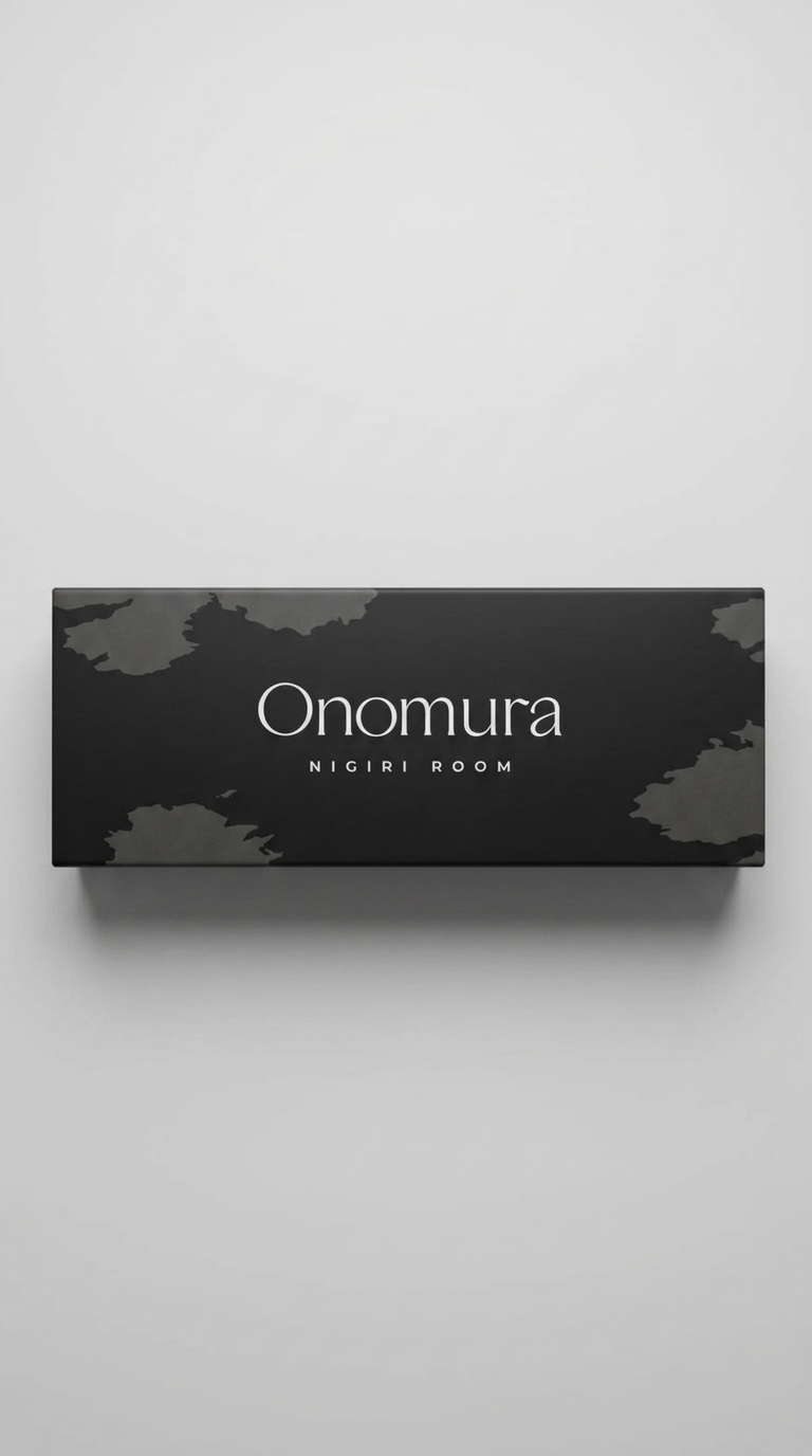 Caja Onomura Nigiri Room cerrada con impresión en negro